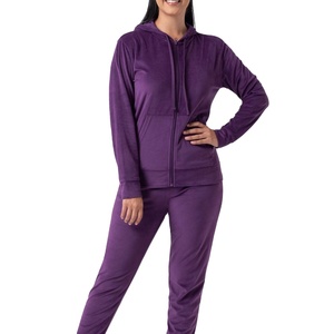 Ensemble de survêtement d'hiver pour femmes PUFFIN SPORTS, deux pièces, sweat à capuche et pantalon, 100% coton molletonné, fermeture à cordon, poches latérales - Product Image 1