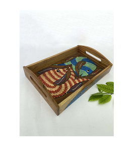 Bandeja de servicio de madera con estampado de flores, decoración de vajilla, bandeja de diseñador de almacenamiento de frutas de acabado múltiple por debajo de su presupuesto - Product Image 6