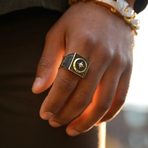 แหวนเพชรโมอิสชุบทองแท้10K พร้อมแหวนเพชรสีขาวและดำสำหรับผู้ชายเครื่องประดับแฟชั่น - Product Image 3