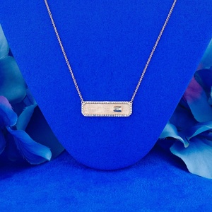 Diseño clásico 18kt oro sólido Baguette corte Real diamante ID Bar estilo colgante moda geométrica diamante Bar encanto collar - Product Image 4