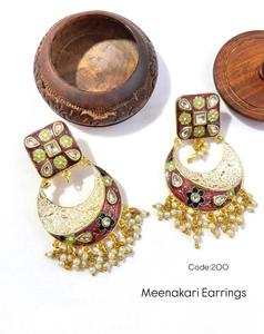 Pendientes Kundan de diseñador para mujer, Jhumkas chapados en oro con perla Meenakari, trabajo perfecto para bodas, festivales y fiestas - Product Image 2