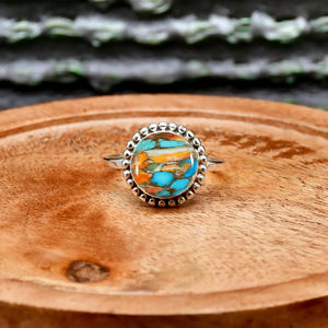 Anillo de cobre turquesa de ostra de estilo bohemio, 10mm, redondo, Plata de Ley 925, filigrana minimalista, piedra preciosa, turquesa, joyería Bohemia - Product Image 6