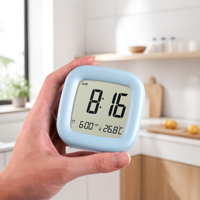 Jam Alarm Digital Huayang 6005 dengan Tampilan Suhu Layar LCD Besar Jam Meja Mini Bertenaga Baterai untuk Kamar Tidur di Samping Tempat Tidur.