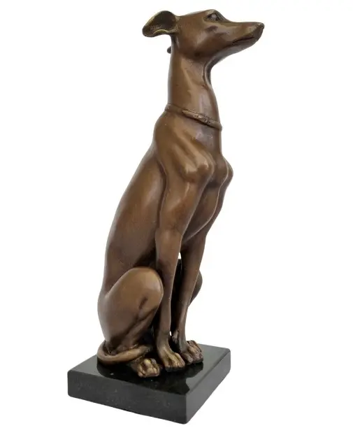 Vente en gros Sculpture animale décorative en laiton pour jardin Statue de lévrier en bronze