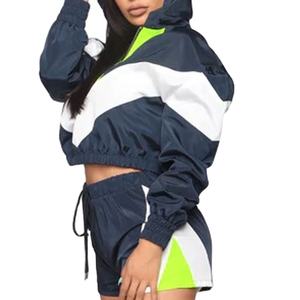 <b>Women's</b> <b>Plus</b> <b>Size</b> Windproof <b>Shorts</b> 2 Piece Set Custom Nylon Lightweight Color Block Windbreaker Fashion Washed Technique 2026 - Product Image 6