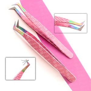 Pince à cils personnalisée de marque privée à pointe en fibre pince à épiler à volume droit mince à prise forte pince à épiler pour extension de cils - Product Image 1