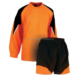 Setelan seragam kiper sepak bola pria dewasa, setelan seragam kiper tim desain kustom lengan panjang hitam oranye dan celana pendek