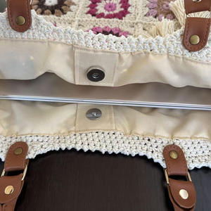 Crochet Rope Braided Tassel <b>Square</b> Sunflower Pattern Red Handbag with Polyester Lining Woven Design - Product Image 2