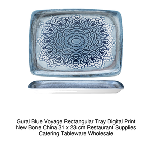Bandeja Rectangular Gural Blue Voyage con Impresión Digital, Porcelana Nueva, 31 x 23 cm, Suministros para Restaurantes, Vajilla para Catering, Venta al por Mayor - Product Image 2