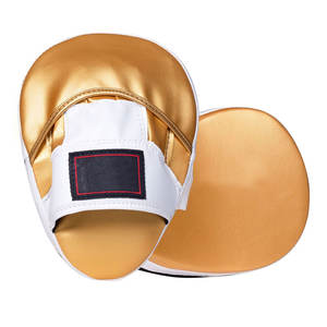 Mitones de boxeo profesionales más vendidos y almohadillas de enfoque cuero de vaca dorado para entrenamiento de kickboxing almohadillas de enfoque al por mayor - Product Image 1