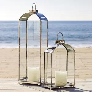 Metal and Glass Different Sizes Tableware Indoor Lanterns Set Of 2 Exclusive Quality Home Indoor Decoration Lantern