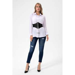 Ceinture corset en tricot élastique pour femme - Noir - Product Image 4