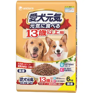 13 세 이상의 개를 위해 Unicharm Aiken Genki Dog 일반 영양가있는 건조 식품 애완 동물 일일 식품 6KG 이코노미 팩 일본