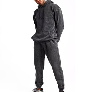 Conjunto de sudadera con capucha y pantalones de chándal de algodón pesado personalizado lavado con ácido 2 piezas chándales vintage en blanco para hombres - Product Image 1