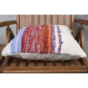 Multicolor 18x18 Inch Wool Kilim Patchwork Pillow Rustic Design with Vintage <b>Leaves</b> Print Woven Decorative <b>Cushion</b> for Bedding - Product Image 5