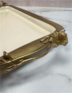 Plateau de service rectangulaire en laiton en forme de fleur de romarin, vente en gros pour la maison, décoration d'hôtel, restaurant, bar, ustensiles de cuisine, décoration de table - Product Image 4