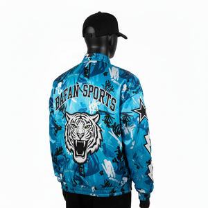 Blouson bombardier en satin 220GSM de haute qualité imprimé Street Art bleu avec broderie de tigre Blouson bombardier en satin avec logo personnalisé pour homme - Product Image 4