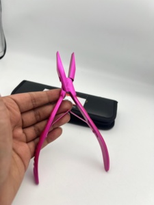 Pince à pointe plate pour extensions de cheveux, acier inoxydable durable de haute qualité, couleur rose métallique, étui en cuir - Product Image 2