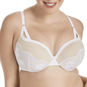 Women's 3/4 <b>Cup</b> Strappy <b>Bra</b> Beige Sheer Mesh Underwire Top With White Lace Trim - Product Image 1