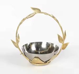 Luxury Gold Plated Stand Stainless Steel Decorative Serving Bowl Premium Quality Fruits and Dates Bowl <b>Table</b> Decoration - Product Image 1