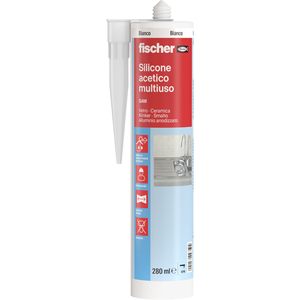 Sellador de Silicona Antimoho Fischer de 280 ml, Multiusos, Acético, para Baño, Cocina, Vidrio, Aluminio, Artículos Sanitarios, Color Blanco - Product Image 1
