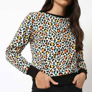 Coupe ample côtelé col rond 80% coton 20% polyester polaire côtelé poignets et sweat-shirt femme - Product Image 1