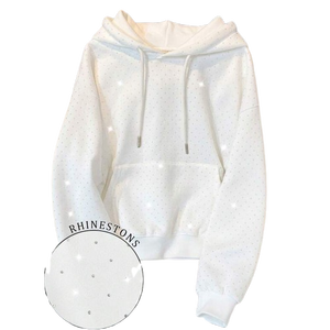 Sweat-shirts en polaire blanc Y2K avec détails en strass, unisexe, chaud, pull d'hiver, coupe décontractée, tissu épais, fournisseur de sweats-shirts personnalisés - Product Image 1
