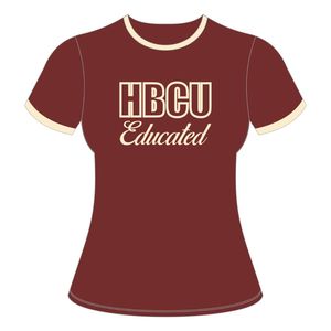 HBCU mujeres educadas Chenille contraste Trim Ringer camiseta granate con letras bordadas neutrales algodón Collegiate Campus Tee - Product Image 2