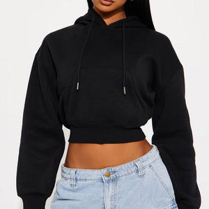 Tasa barata de alta calidad al por mayor mezcla de algodón y poliéster/Capucha ajustable personalizada recortada Sudadera con capucha para mujer 2026 - Product Image 1