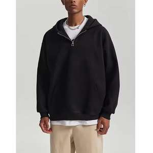 Sudadera con Capucha Corta de Felpa Francesa de Algodón de 400-600 g/m² para Hombre, Estilo Holgado, con Media Cremallera, Esencial para el Invierno, Color Sólido, Novedad de 2025 - Product Image 2