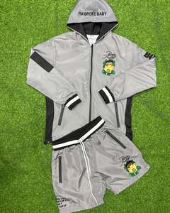 Streetwear d'été pour hommes, veste coupe-vent en nylon, sweat à capuche et short, survêtement avec logo brodé à la flamme, ensemble deux pièces - Product Image 2