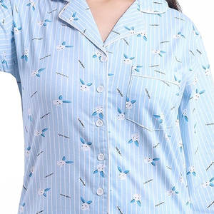 Conjunto de pijama de vestido de noche de cintura elástica con estampado de algodón y logotipo personalizado para mujer para verano - Product Image 6