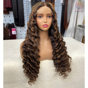 Perruque Cyhair de haute qualité à ondulations profondes avec fermeture en dentelle 4X4, 25 pouces, couleur piano, double standard, cheveux humains vierges vietnamiens Remy - Product Image 6