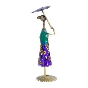 Figurine multicolore de dame avec parapluie en fer forgé - Product Image 5