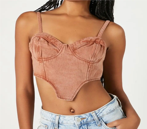 Venta al por mayor de nuevas tendencias logotipo personalizado diseño personalizado lavado ácido de alta calidad mujeres Denim recortado camiseta-comprar ácido lavado Denim - Product Image 6