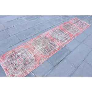 Vintage Rug, <b>Runner</b> 2x9.3 ft Turkish Rug, <b>Red</b> Persian Wool Rug - Product Image 3