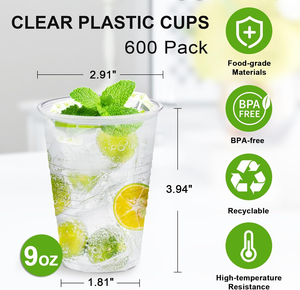 Gobelets en plastique de 9 oz, transparents, jetables, pour boissons chaudes/froides, gobelets en plastique PP transparents en vrac pour fêtes, pique-niques, barbecues, mariages, voyages - Product Image 6