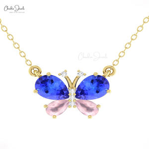Fournisseur vérifié Collier à quatre pierres avec tanzanite 7x5mm et quartz Rouse Collier en or 14 carats Collier pavé de diamants blancs Achat en vrac - Product Image 6