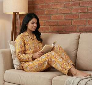 Pyjama indien en coton pur, imprimé à la main, floral, tissé, pour l'été, vêtements de nuit, cadeau doux pour elle, demoiselle d'honneur - Product Image 2