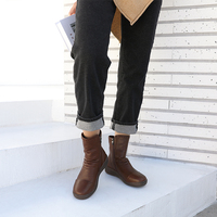 [JSHOE] Bottines courtes en cuir de vachette pour femmes, couture, talon bas de 4 cm, chaussures décontractées pour la marche