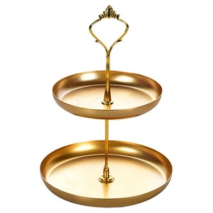 Assiette creuse en métal doré à 2 niveaux pour gâteaux Design élégant et durable pour mariages fêtes gâteaux Cupcakes Desserts - Product Image 1