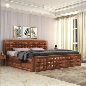 Cama moderna de mediados de siglo, cabecero de mimbre y tela, estructura de madera, acabado claro, muebles de dormitorio elegantes. - Product Image 6