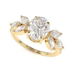 Anillo de Compromiso Estilo Floral Diamante Ovalado Para Ella - Product Image 2