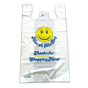 Vente en gros de sacs de courses en plastique PE biodégradables personnalisés sac à poignée en plastique de t-shirt jetable pour supermarché - Product Image 2