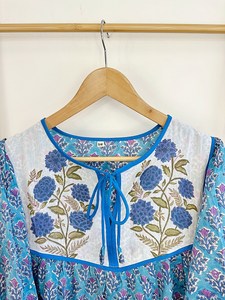 Vestido corto de algodón puro, Túnica con estampado de bloque indio, Top largo, ropa de día informal de verano, terroso, elegante, cómodo en tela de gasa - Product Image 3