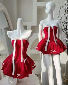 Lujoso vestido de fiesta DR31 con un lazo grande en el pecho y viene con una almohadilla para el pecho hecha de tela de espuma suave y colorida para el cuerpo 2024 - Product Image 1