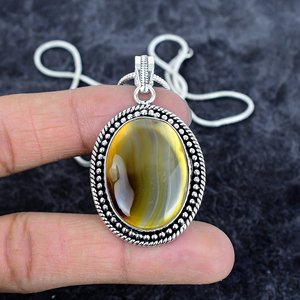 สร้อยคอจี้อัญมณีทรงรีรูปตาเสือธรรมชาติ925สำหรับผู้หญิงสร้อยคอสายโซ่แบบโบฮีเมียนของขวัญแต่งงานสไตล์โบฮีเมียน - Product Image 3