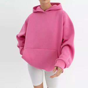 <b>Top</b> Selling Winter Women Oversized Knitted Hoodie Plain Dyed Streetwear Solid Front Customized Pullover Style OEM 100% Cotton - Product Image 2