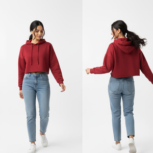 Mujeres invierno impreso Crop Top Sudadera con capucha OEM fábrica al por mayor por encargo Casual gimnasio entrenamiento pulóver Sudadera con capucha Top - Product Image 6