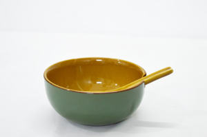 ชามเซรามิกเคลือบผิวแบบพรีเมี่ยมพร้อมช้อนดีไซน์ไม่เหมือนใครชามเซรามิกเคลือบงาช้างหรูหราสำหรับใช้งานในร่มและกลางแจ้ง - Product Image 4